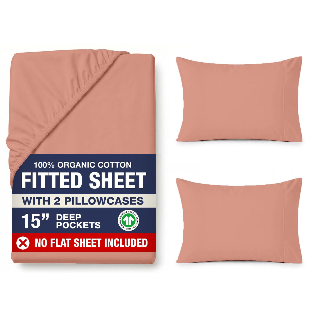 LANE LINEN 100% Organic Cotton Fitted Sheet Queen, 15" Deep Pocket Snug Fit Fully Elasticized Naturally Temperature Regulating Soft & Comfy Deep Pocket Queen - White (+Pillowcases)