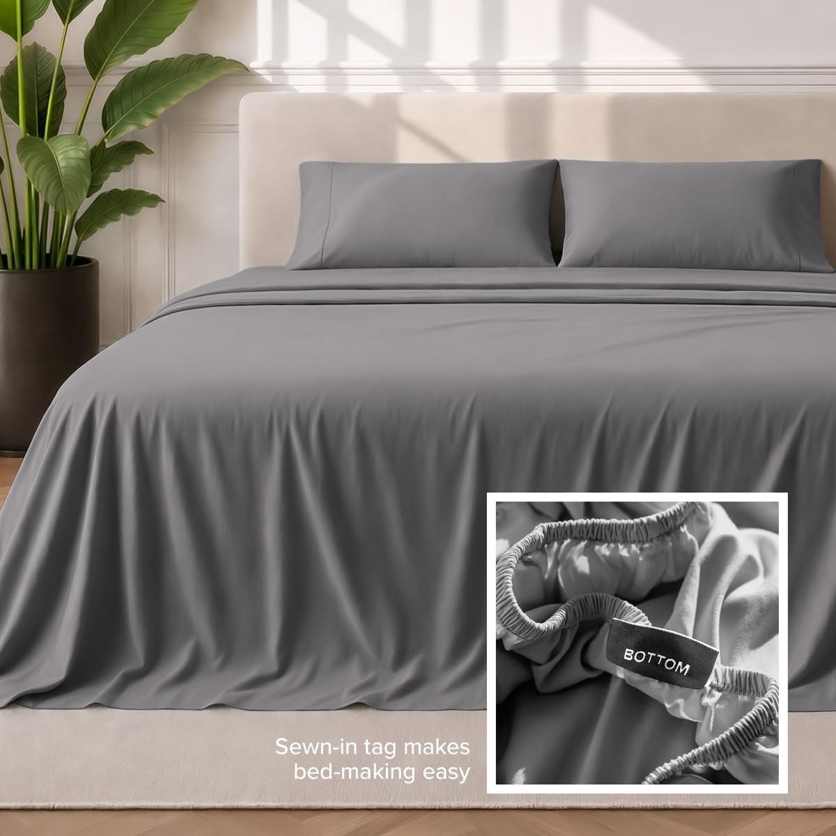 Bare Home Queen Sheet Set - 1800 Ultra-Soft (Queen, Grey)