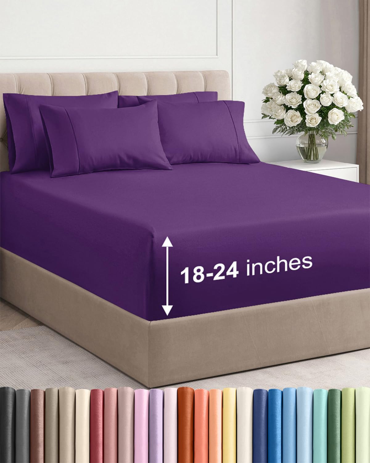Extra Deep Queen Sheet Set - 6 Piece Breathable and Cooling Sheets - Grey