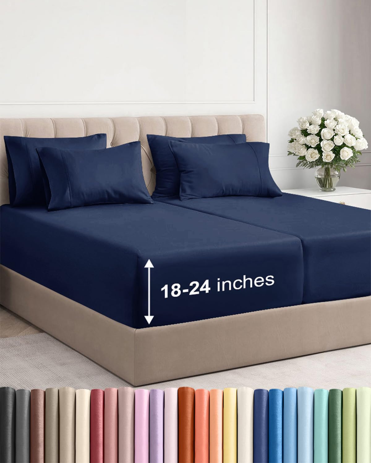Extra Deep Queen Sheet Set - 6 Piece Breathable and Cooling Sheets - Grey