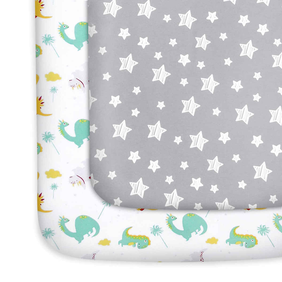 Pack and Play Sheets, 2 Pack Mini Crib Sheets, Stretchy Playard Fitted Sheet, Compatible with Graco Pack n Play, Soft and Breathable Material, Stars & Bunny
