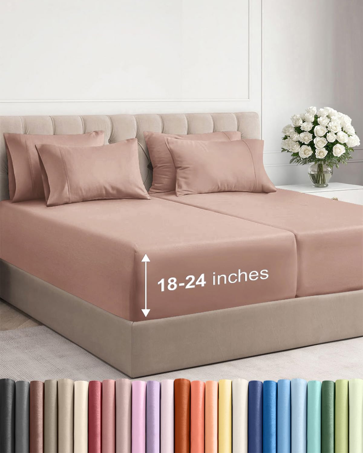 Extra Deep Queen Sheet Set - 6 Piece Breathable and Cooling Sheets - Grey
