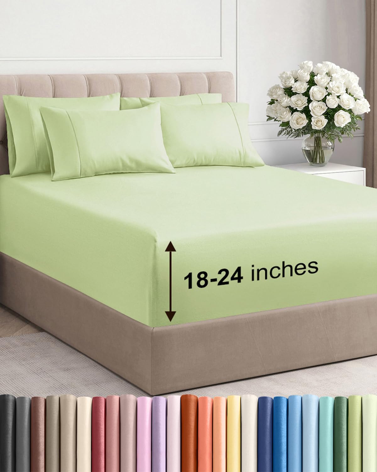 Extra Deep Queen Sheet Set - 6 Piece Breathable and Cooling Sheets - Grey
