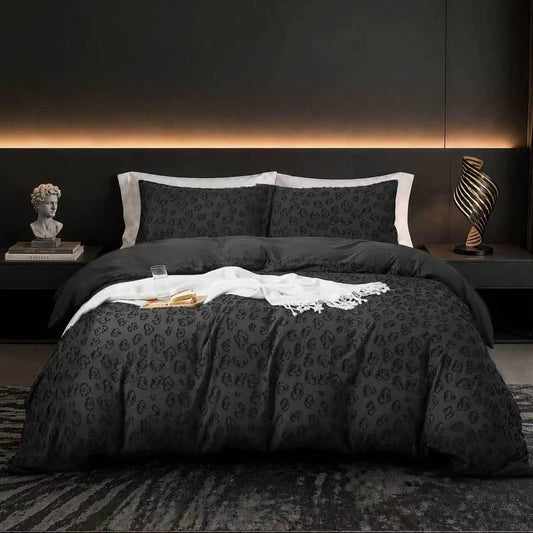 Tufted Black Leopard Duvet Cover King Size, 2 Pillow Shams, No Comforter