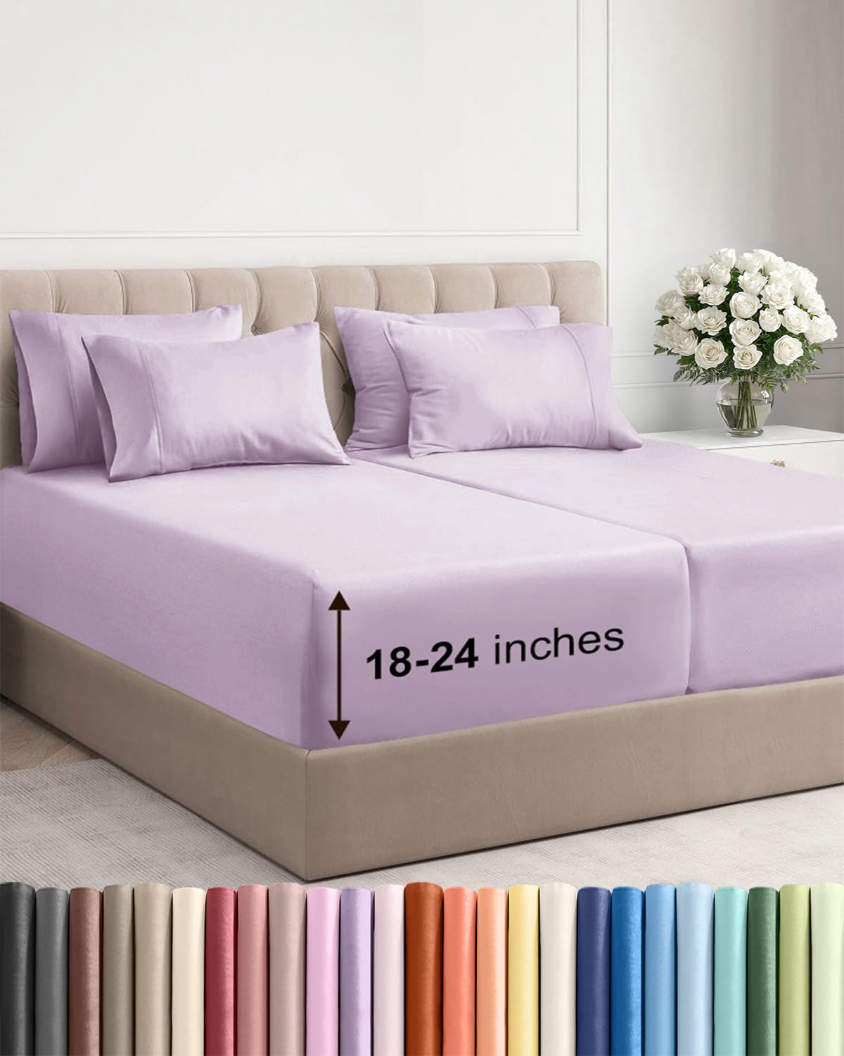 Extra Deep Queen Sheet Set - 6 Piece Breathable and Cooling Sheets - Grey