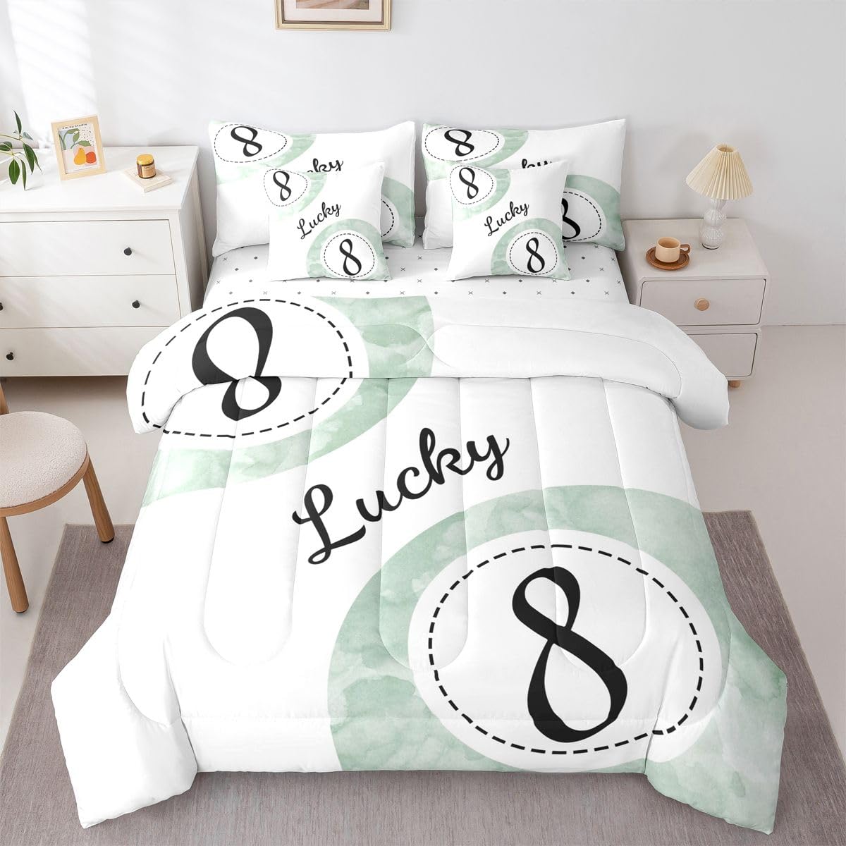 Erosebridal Leopard Print Bedding Set,7 Piece Pink Lucky 8 Ball Cheetah Bed in A Bag Queen Comforter Set for Boys Girls Women Preppy Room Decor Aesthetic Comforter and Sheets Fashion Coquette Bed Set