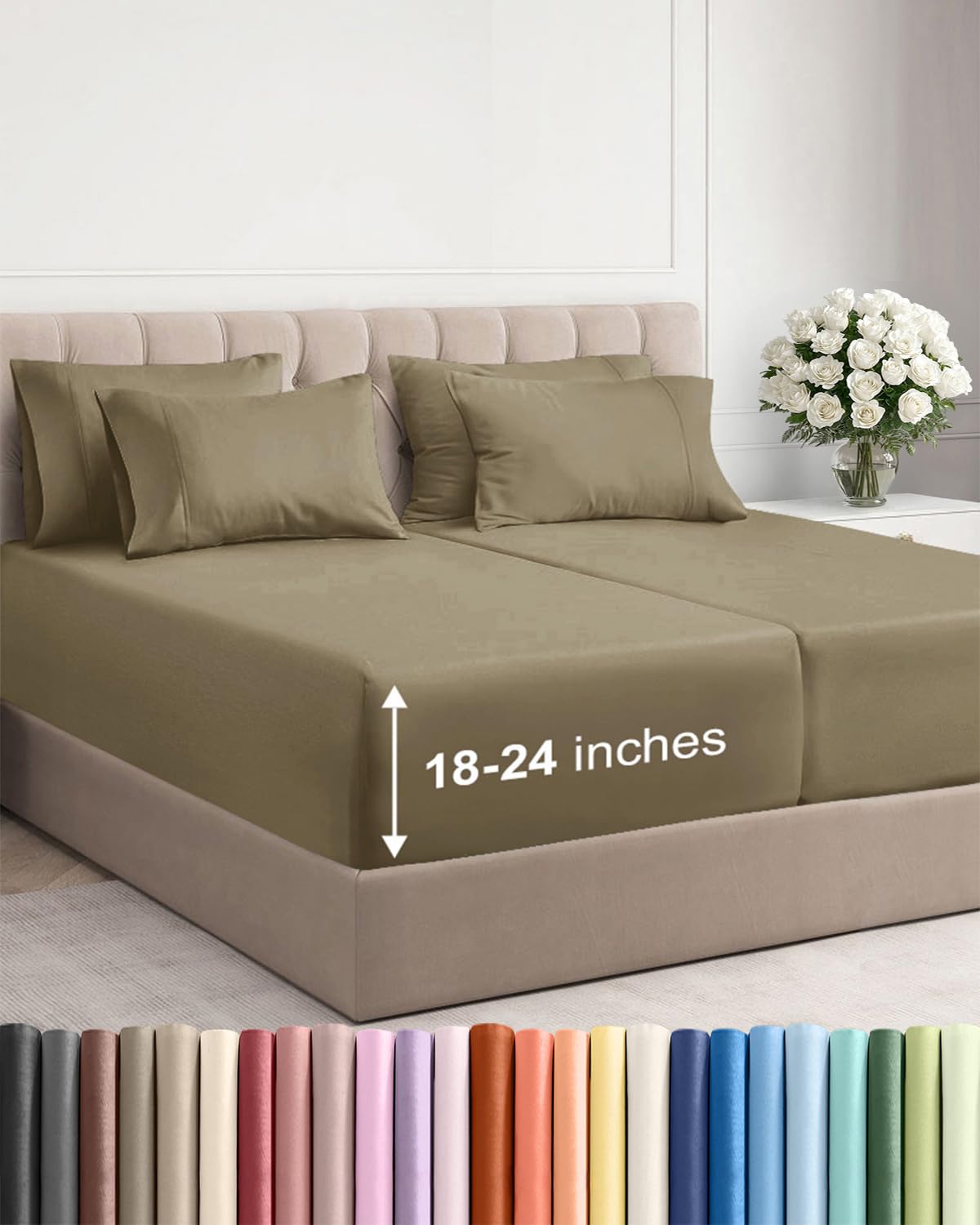 Extra Deep Queen Sheet Set - 6 Piece Breathable and Cooling Sheets - Grey