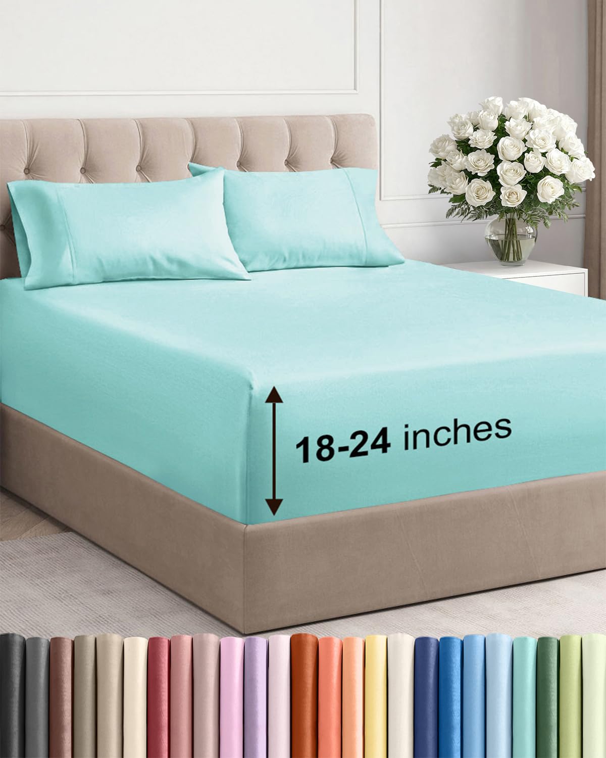 Extra Deep Queen Sheet Set - 6 Piece Breathable and Cooling Sheets - Grey