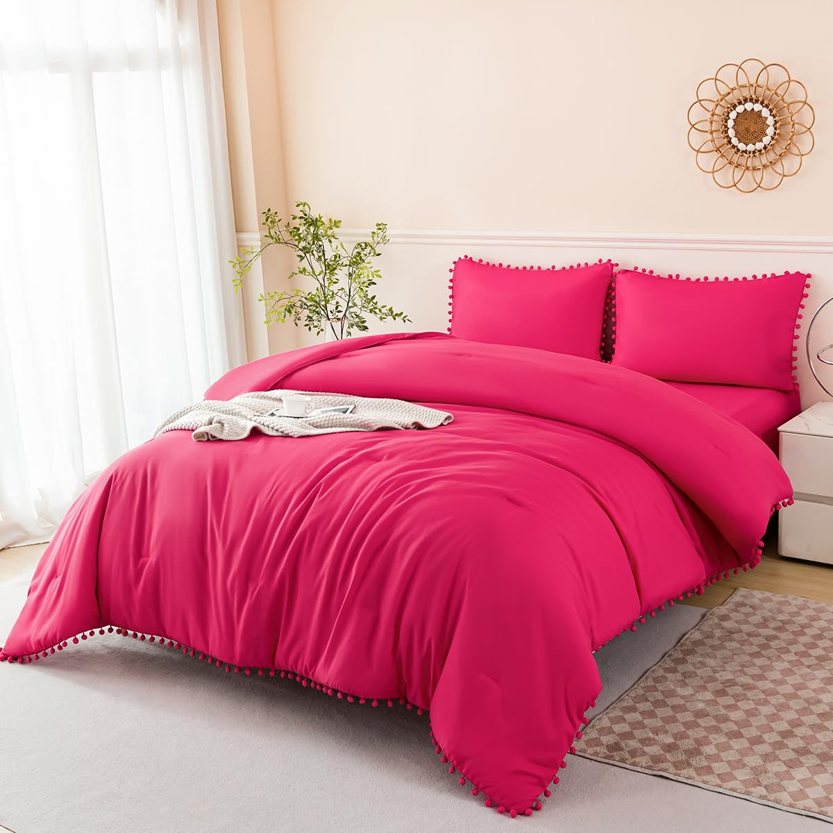 PERFEMET 5 Pieces Lavender Purple Comforter Set Twin Girls Pom Bedding Sets