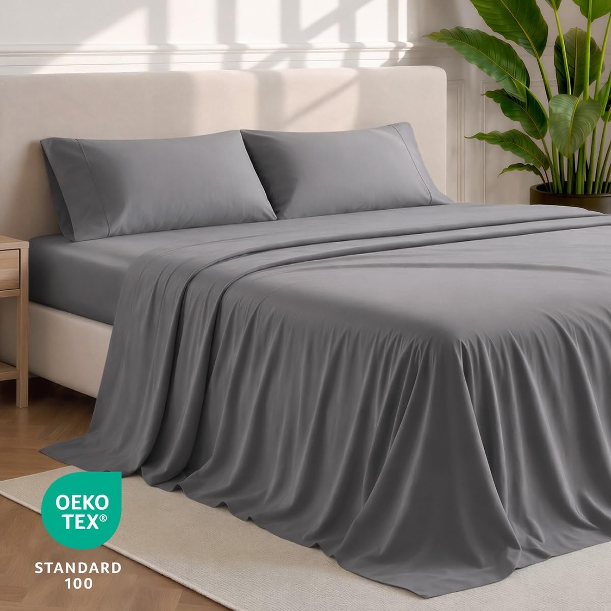 Bare Home Queen Sheet Set - 1800 Ultra-Soft (Queen, Grey)