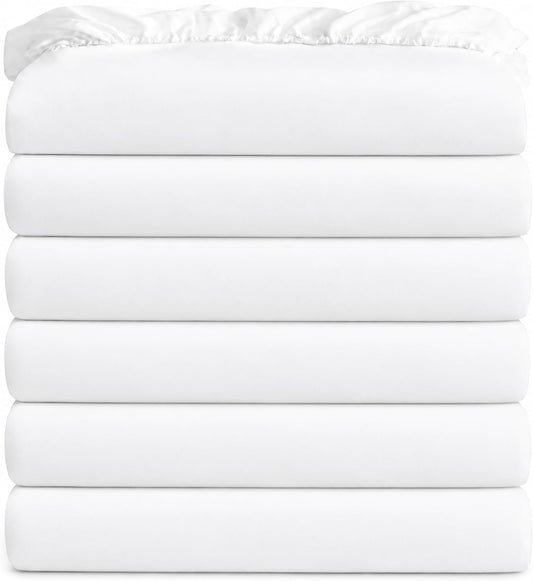 CULVE White Twin Fitted Sheet 6 Pack Bulk, Deep Pocket Microfiber, 39x75