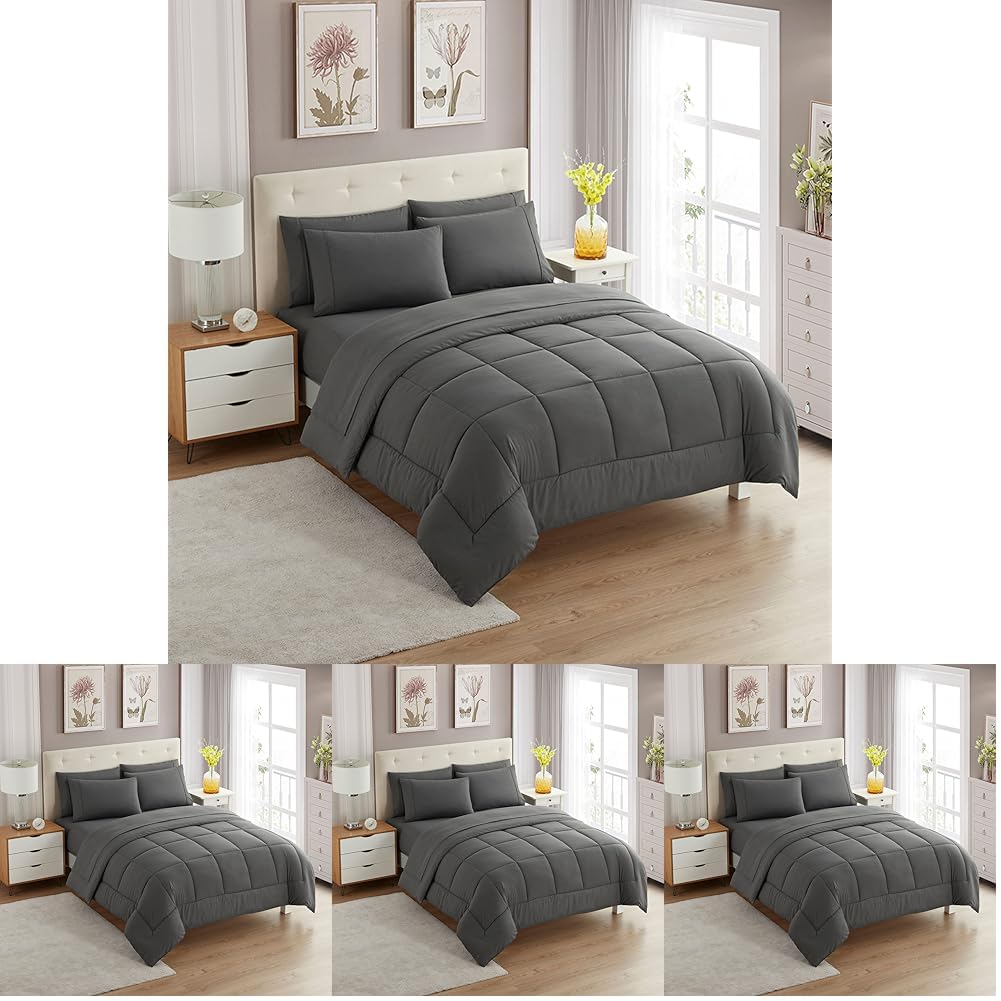 Sweet Home Collection 5 Piece Comforter Set Bag Solid Color All Season Soft Down Alternative Blanket & Luxurious Microfiber Bed Sheets, Navy, Twin