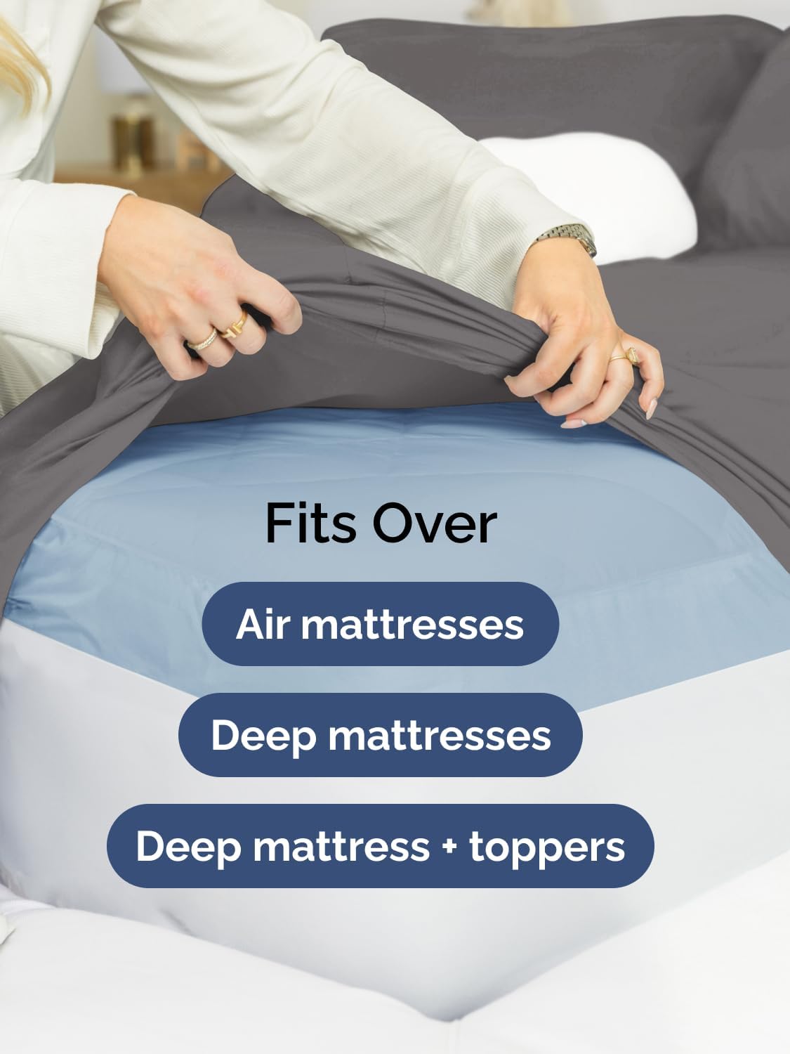 Extra Deep Queen Sheet Set - 6 Piece Breathable and Cooling Sheets - Grey