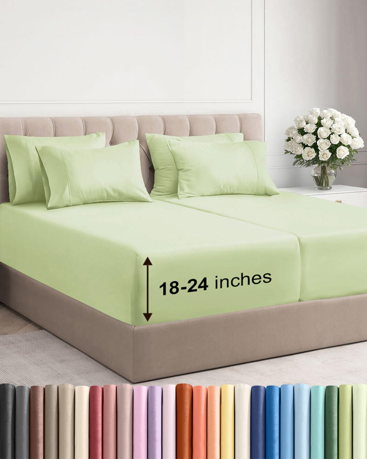 Extra Deep Queen Sheet Set - 6 Piece Breathable and Cooling Sheets - Grey
