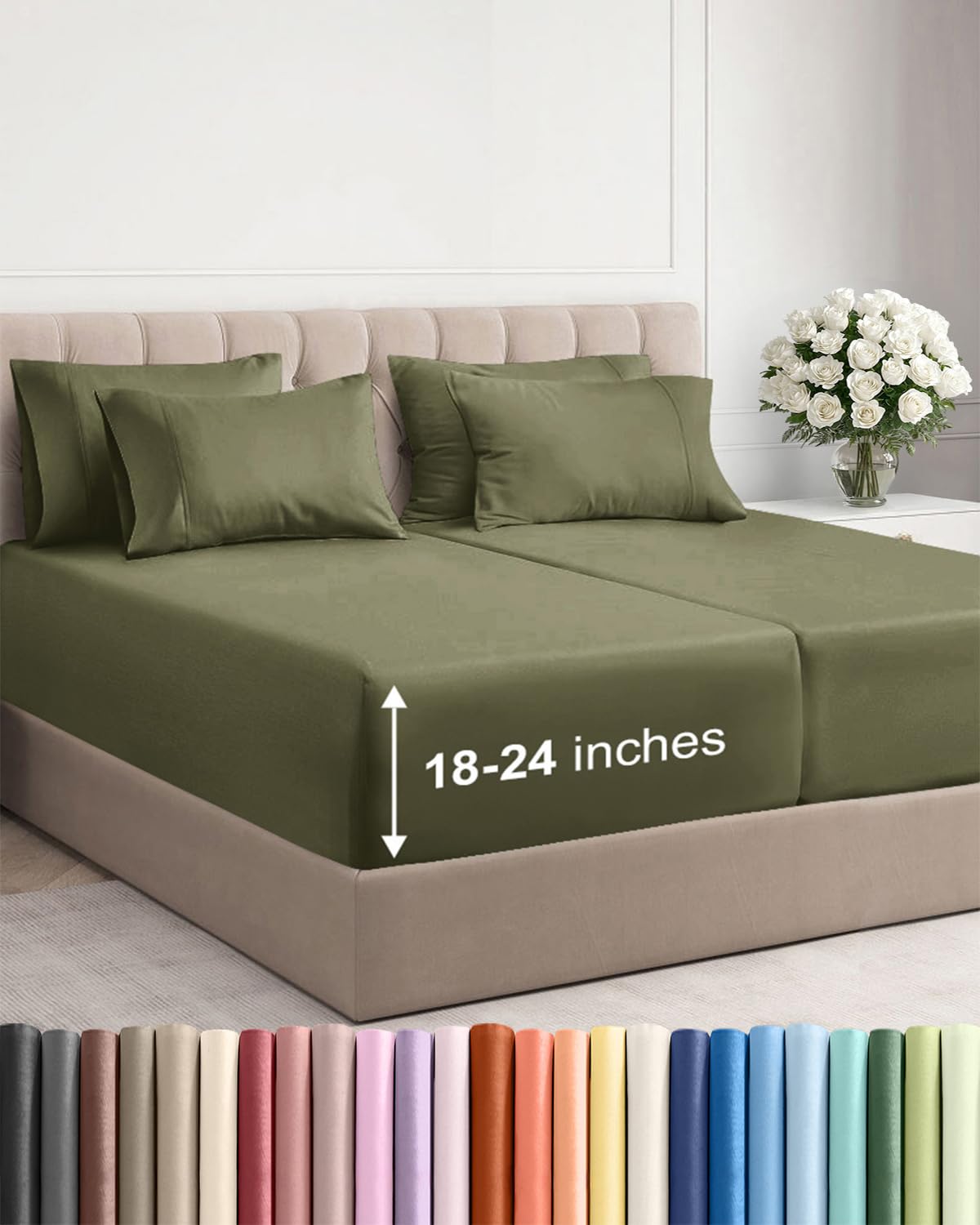 Extra Deep Queen Sheet Set - 6 Piece Breathable and Cooling Sheets - Grey