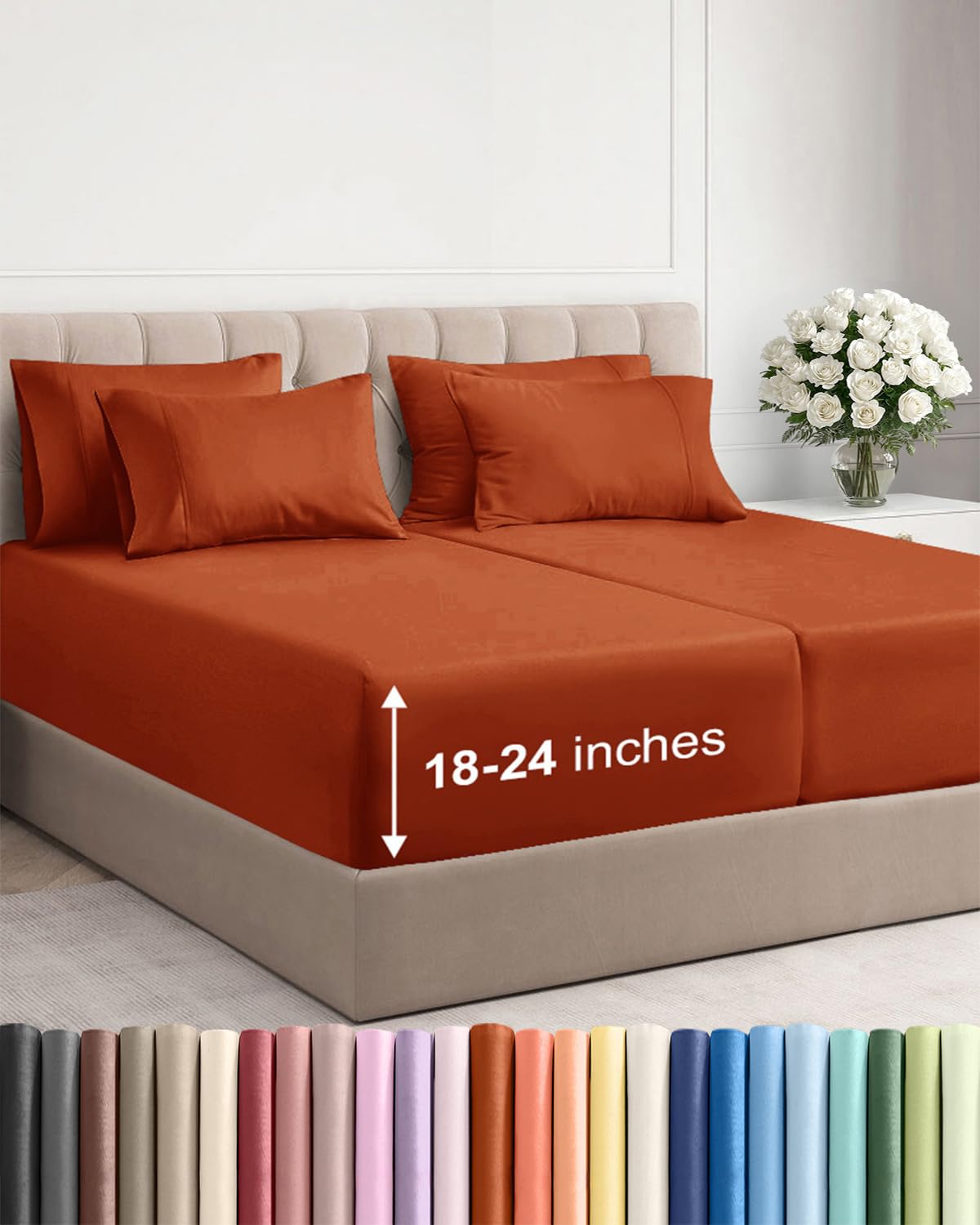 Extra Deep Queen Sheet Set - 6 Piece Breathable and Cooling Sheets - Grey