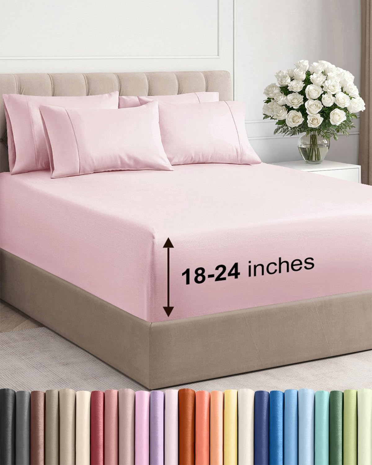 Extra Deep Queen Sheet Set - 6 Piece Breathable and Cooling Sheets - Grey