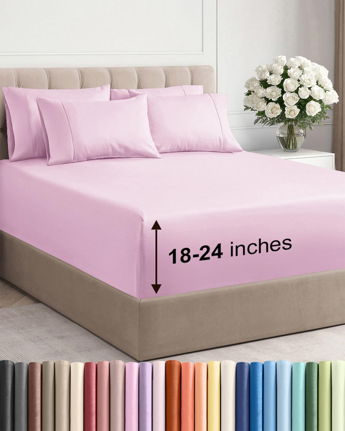 Extra Deep Queen Sheet Set - 6 Piece Breathable and Cooling Sheets - Grey