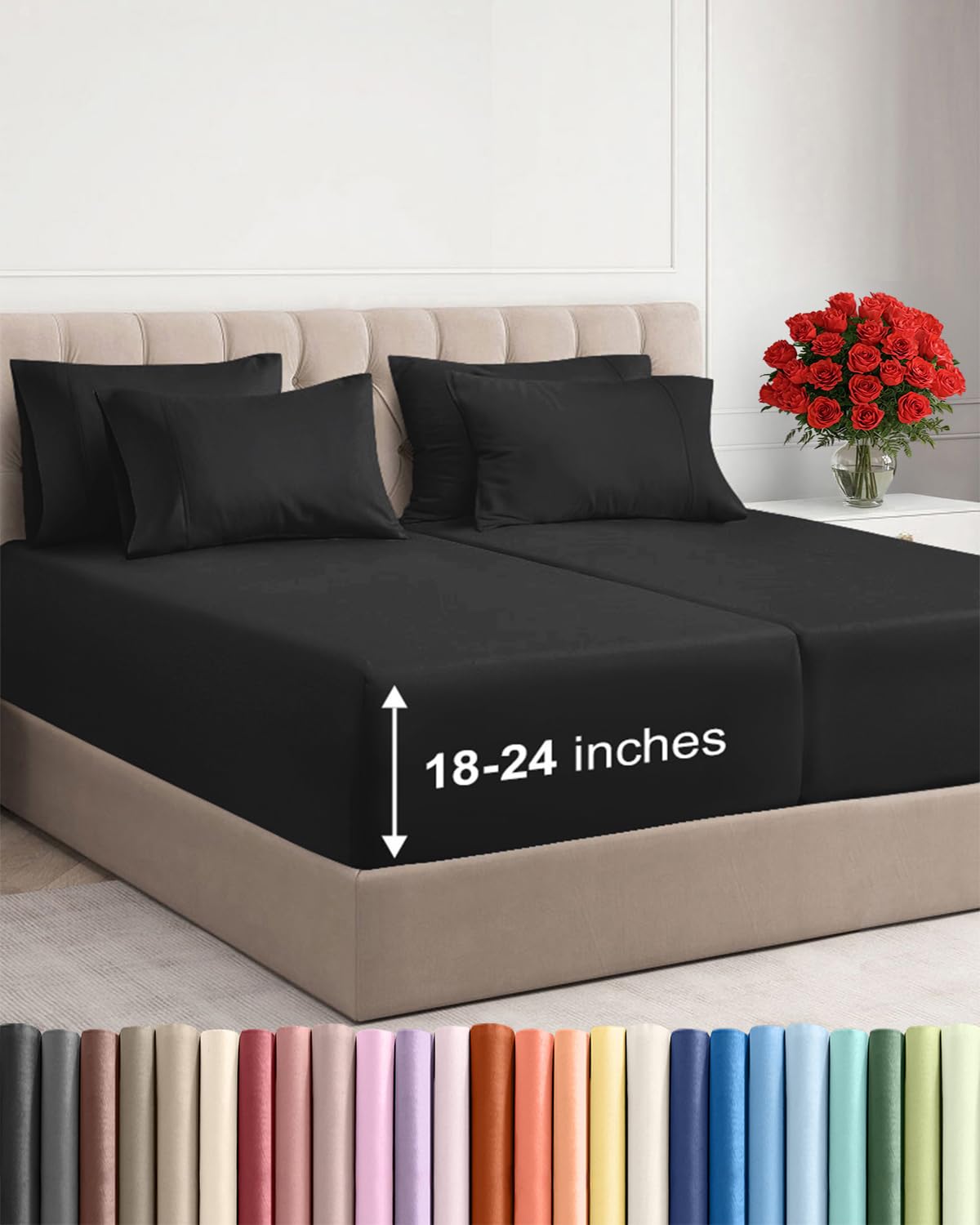 Extra Deep Queen Sheet Set - 6 Piece Breathable and Cooling Sheets - Grey