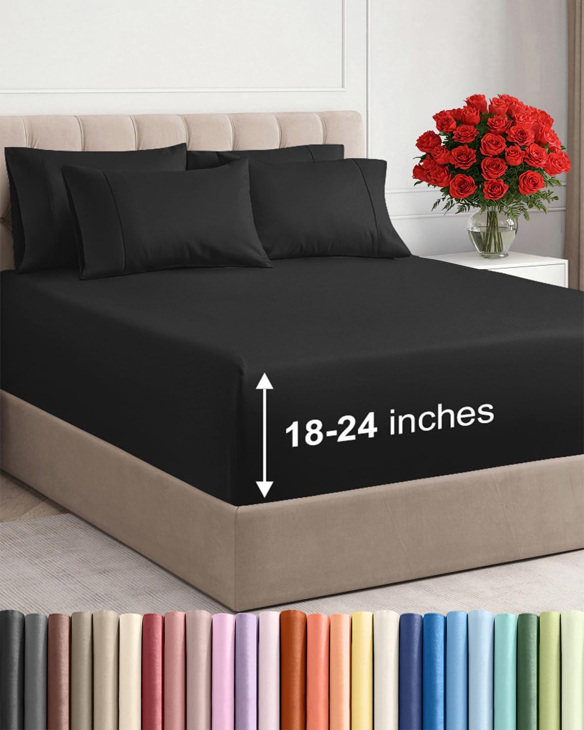 Extra Deep Queen Sheet Set - 6 Piece Breathable and Cooling Sheets - Grey