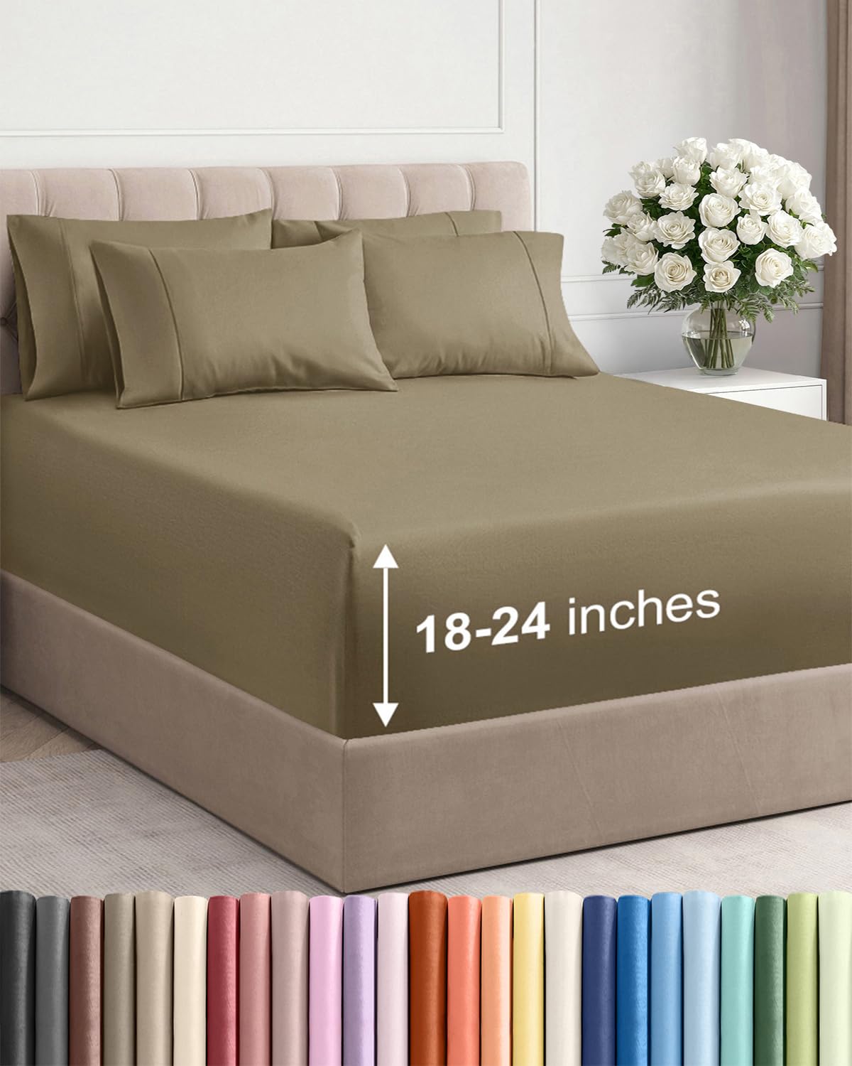 Extra Deep Queen Sheet Set - 6 Piece Breathable and Cooling Sheets - Grey