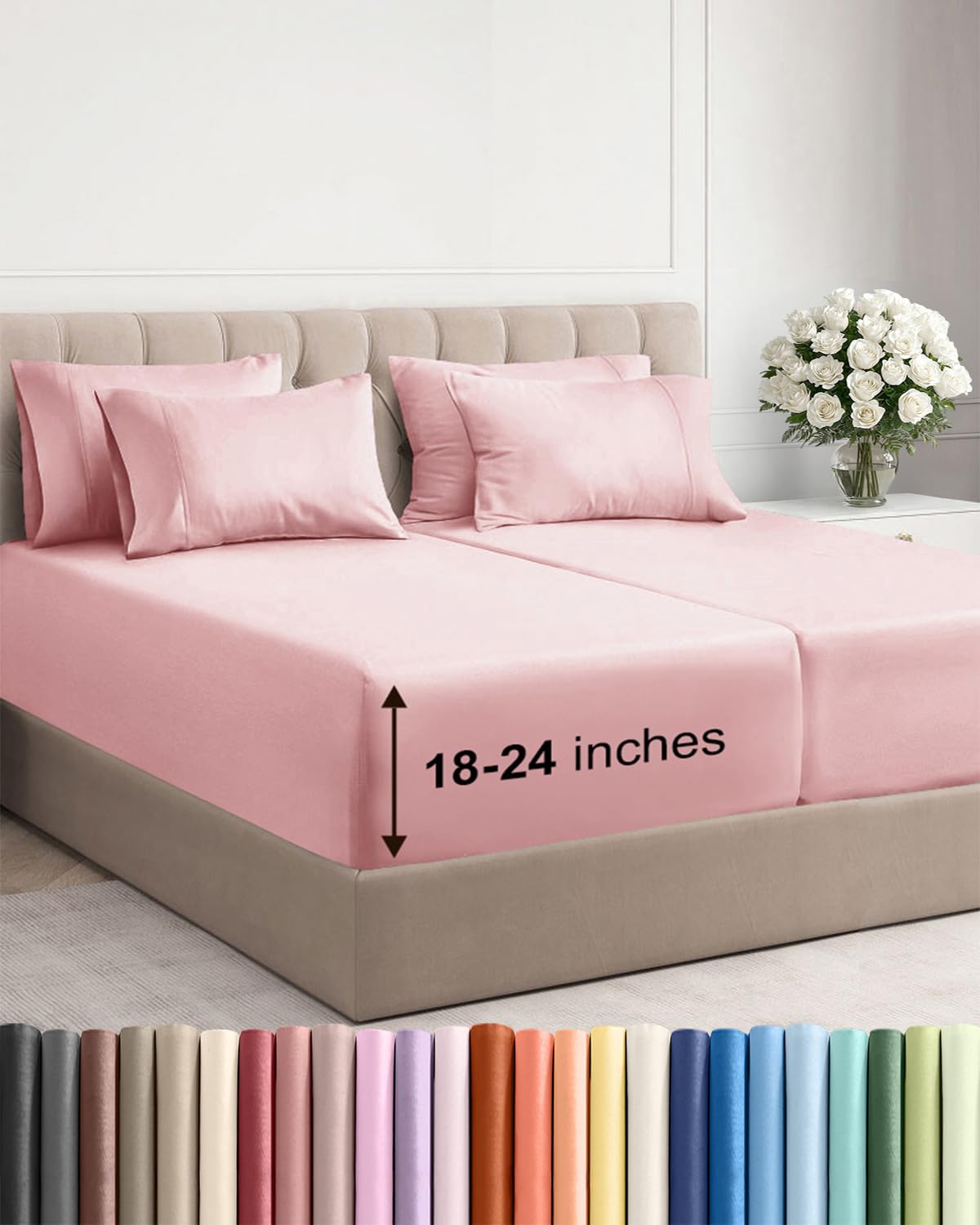 Extra Deep Queen Sheet Set - 6 Piece Breathable and Cooling Sheets - Grey