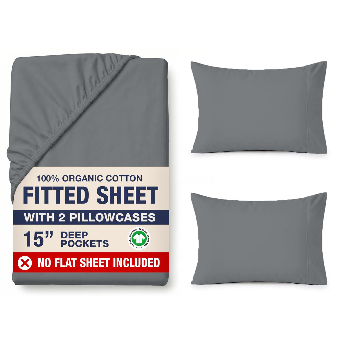 LANE LINEN 100% Organic Cotton Fitted Sheet Queen, 15" Deep Pocket Snug Fit Fully Elasticized Naturally Temperature Regulating Soft & Comfy Deep Pocket Queen - White (+Pillowcases)