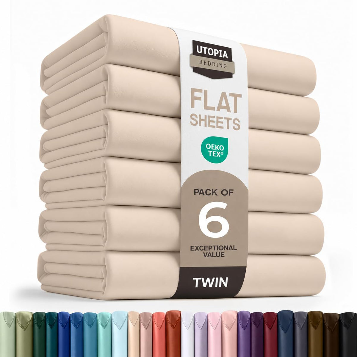 Queen Size Flat Sheet Only Pack of 6, Ultra Soft Hotel Sheets, White