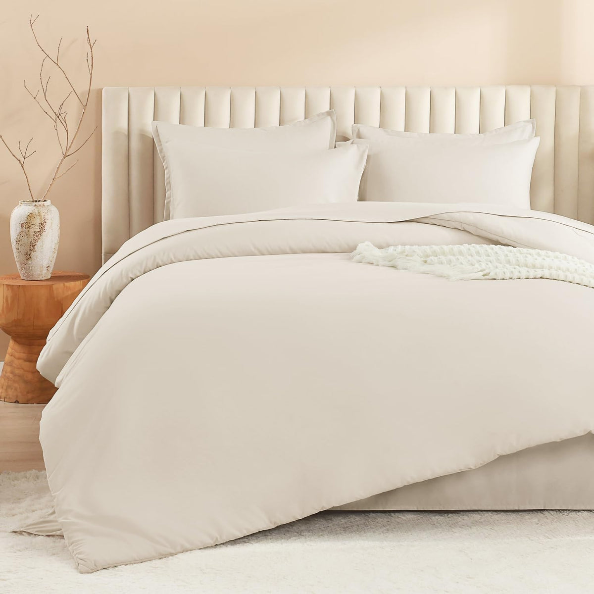 Litanika King Comforter Set with Sheets Beige - 7 Pieces Solid Bed in a Bag