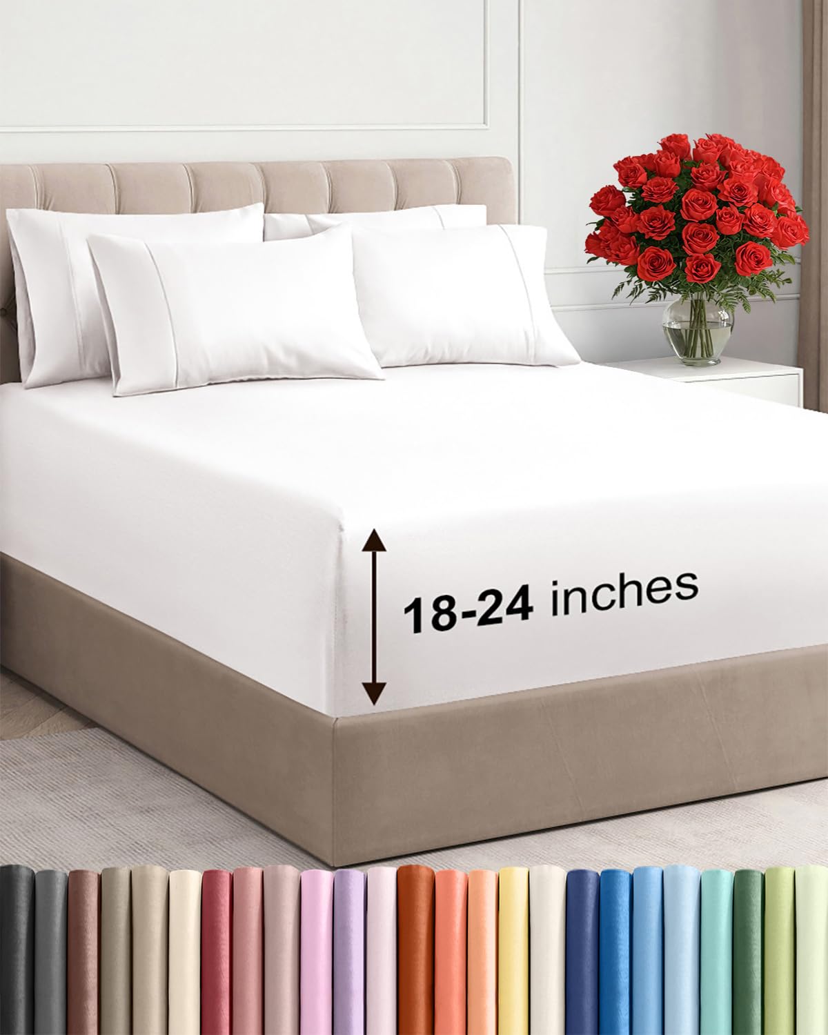 Extra Deep Queen Sheet Set - 6 Piece Breathable and Cooling Sheets - Grey