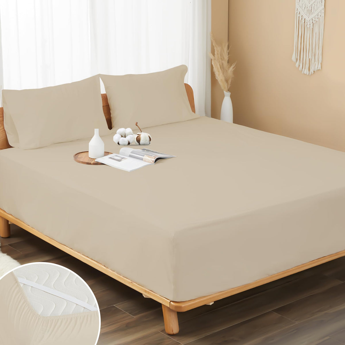 100% Cotton Percale Fitted Sheet King Size, 15" Deep Pocket, White