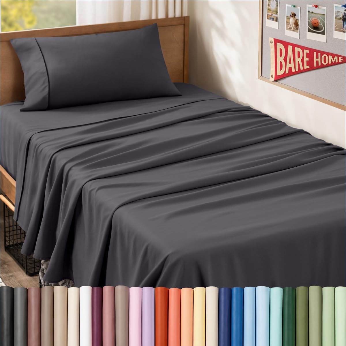 Bare Home Queen Sheet Set - 1800 Ultra-Soft (Queen, Grey)