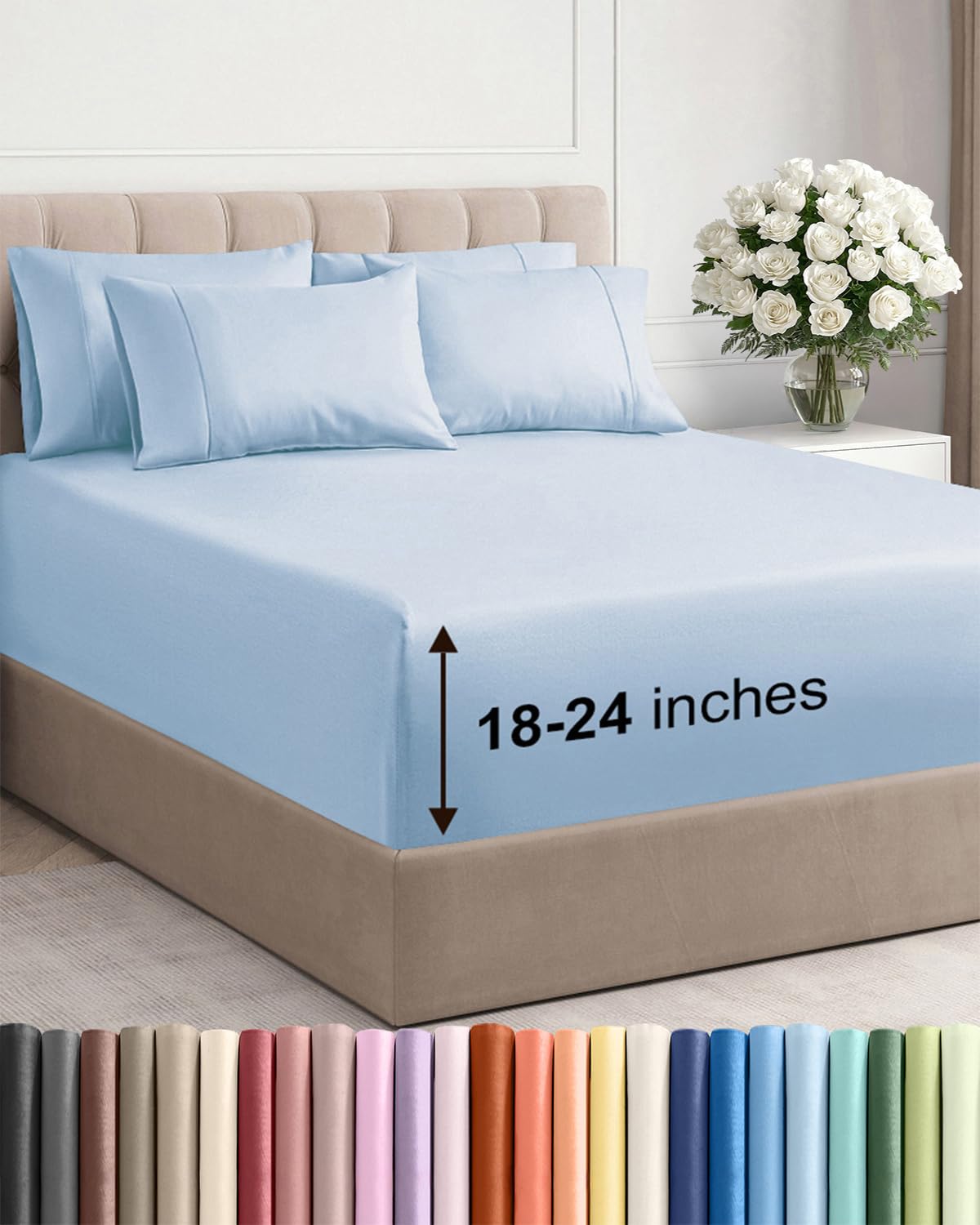 Extra Deep Queen Sheet Set - 6 Piece Breathable and Cooling Sheets - Grey