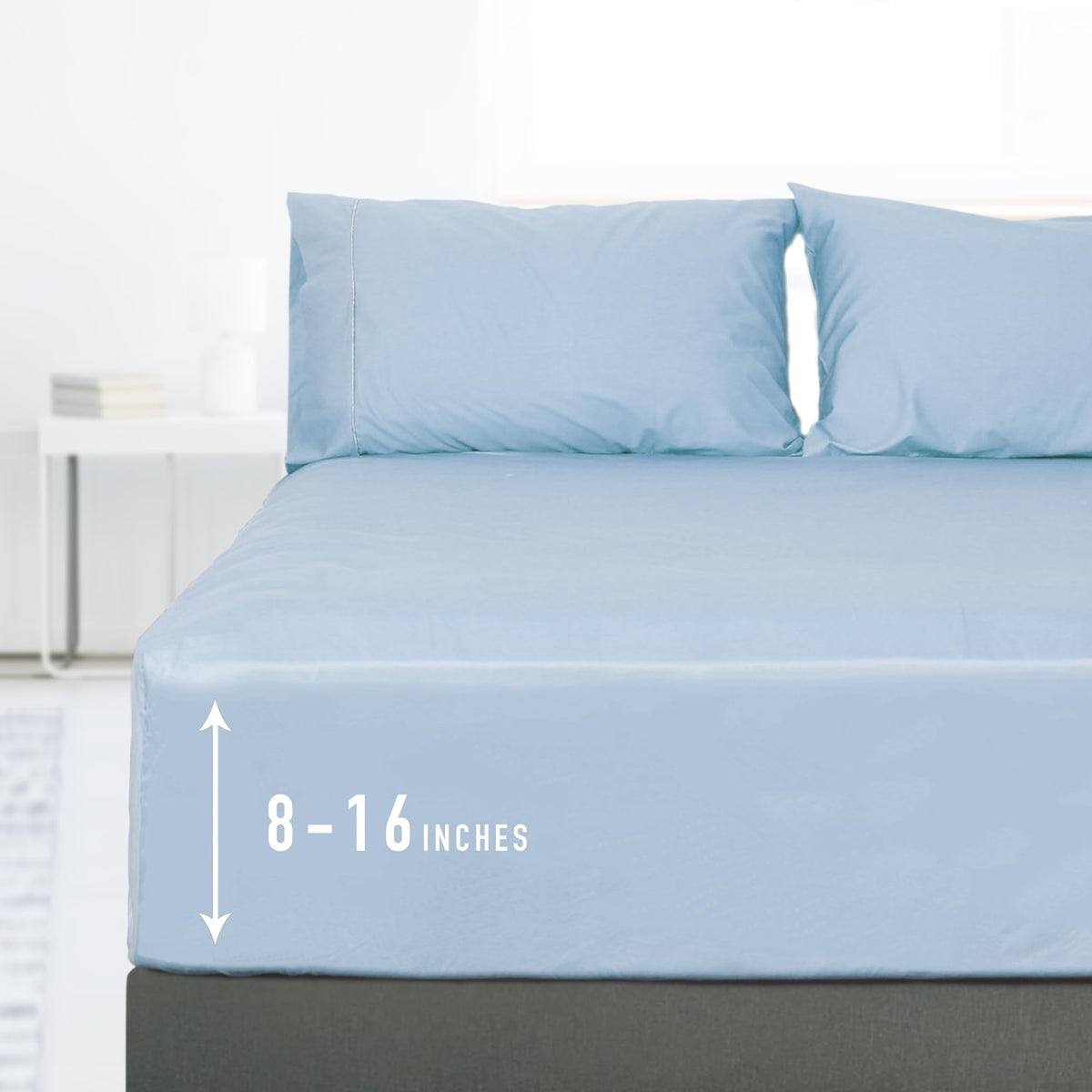 Sunflower Queen Fitted Sheet Extra Deep, 100% Cotton Sateen, Powder Blue
