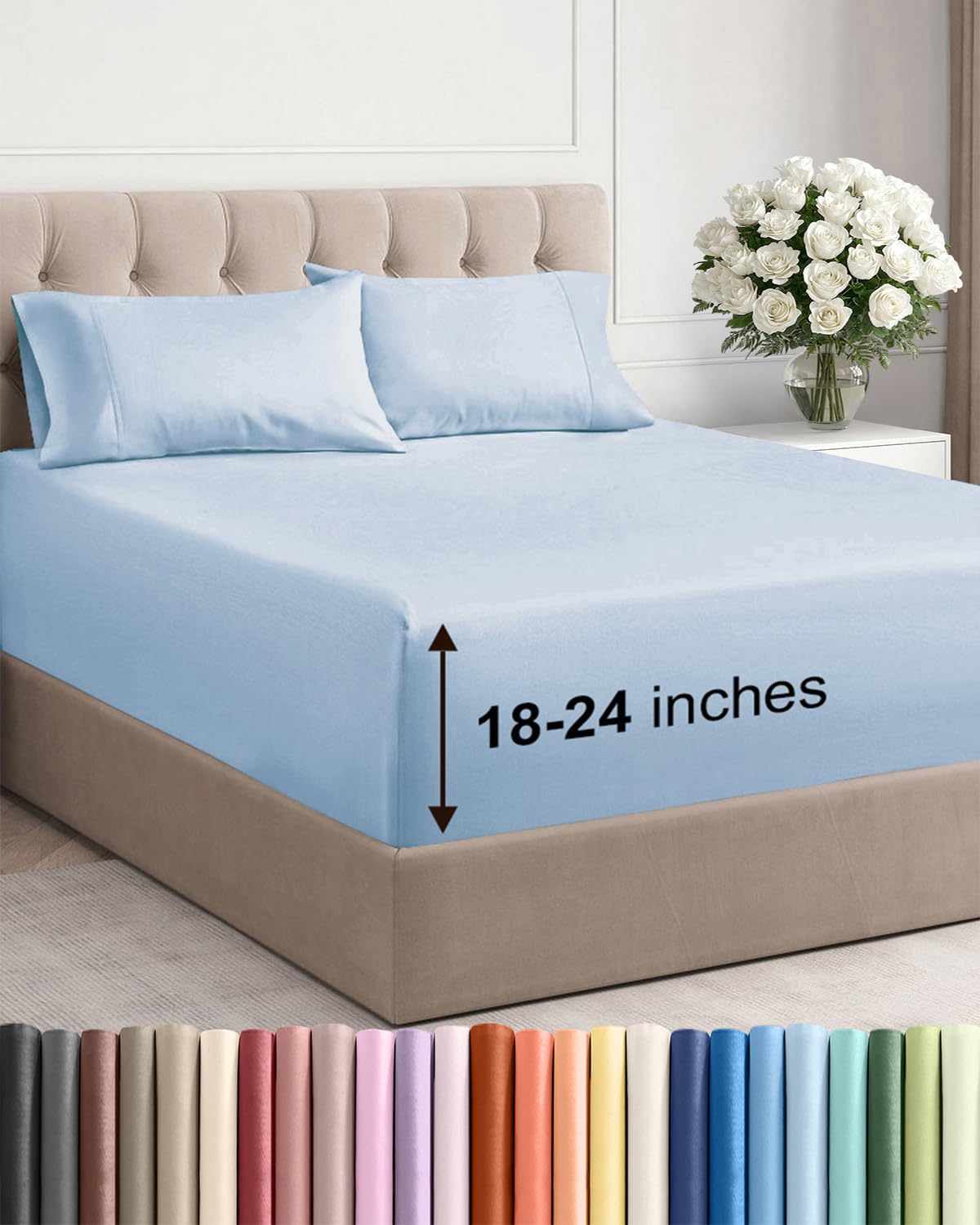 Extra Deep Queen Sheet Set - 6 Piece Breathable and Cooling Sheets - Grey