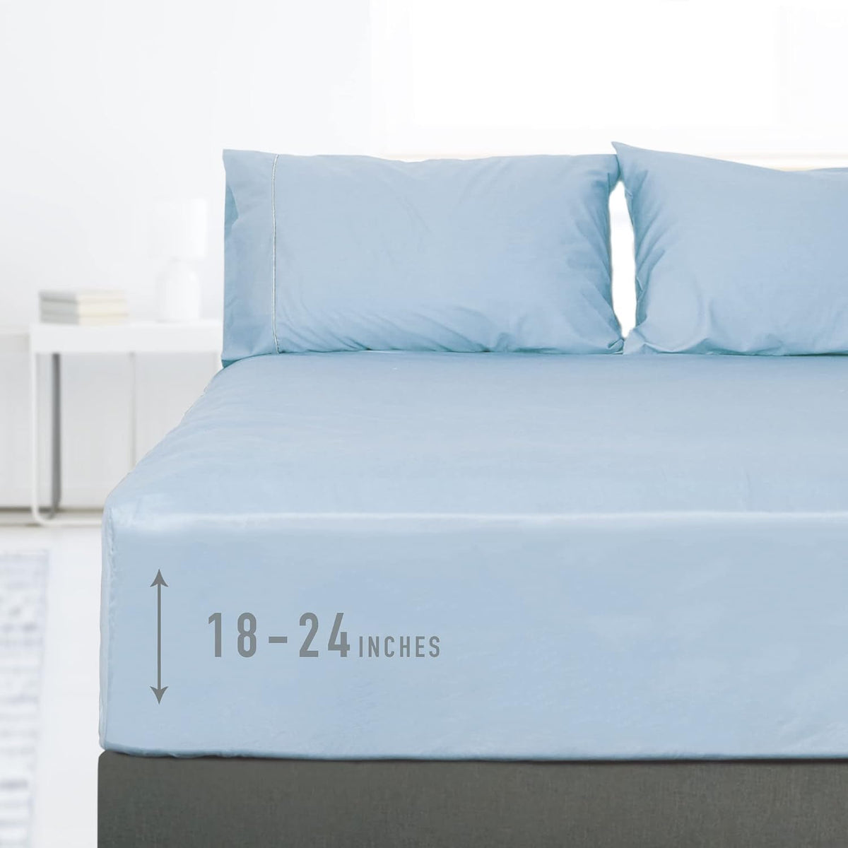 Sunflower Queen Fitted Sheet Extra Deep, 100% Cotton Sateen, Powder Blue