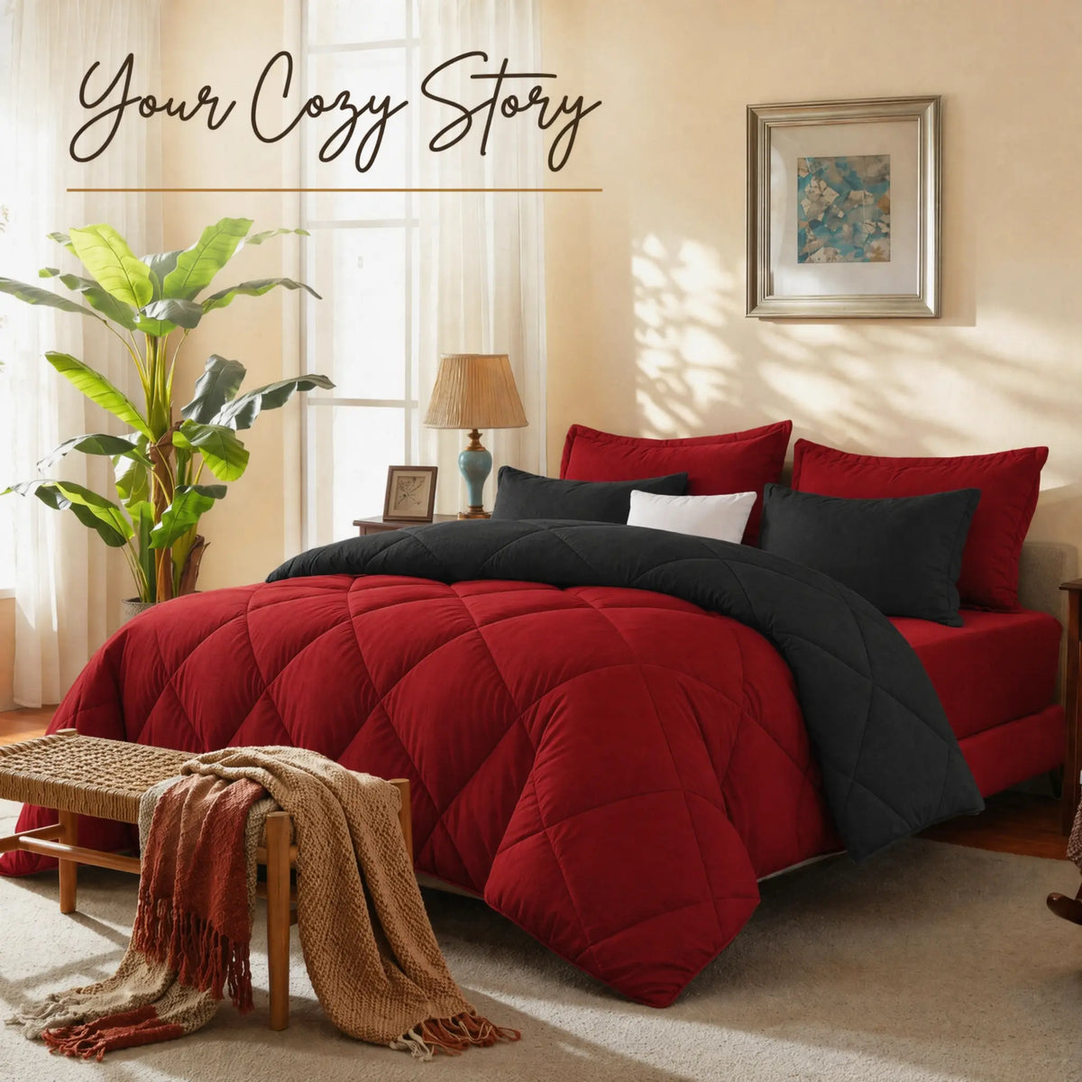 Cosybay 7-Piece Wrinkle-Resistant Bedding Bundle, Reversible Queen/King/Full Comforter Set, All-Season Luxury Tufted Boho Print Bedding with Comforter, Flat Sheet, Fitted Sheet, Pillowcases & Pillow Shams (Dorm, Back-to-School),sohochic