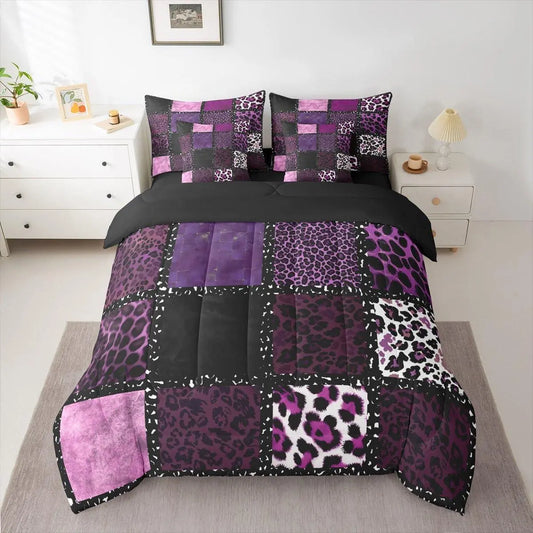 Feelyou 7-Piece Pink Leopard Print Queen Bedding Set - Animal Skin Texture Quilt, Patchwork Geometric Design, Sheet Set, Pillowcases, Pillow Covers for Farmhouse Home, Room, House Decor, Whimsical Home Decor, Animal Wildlife Textiles, Room Decor, Farmhous