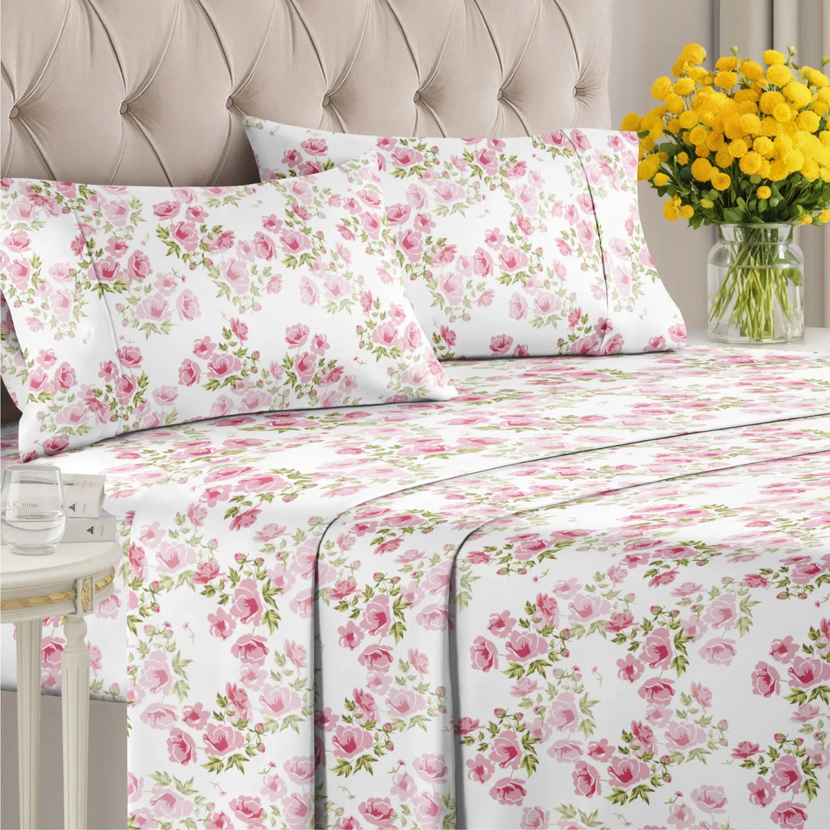 CGK | Bloom Collection Sheet Set – Ultra Soft with Deep Pockets, Wrinkle-Free, Stylish Flower Prints Bed Linens