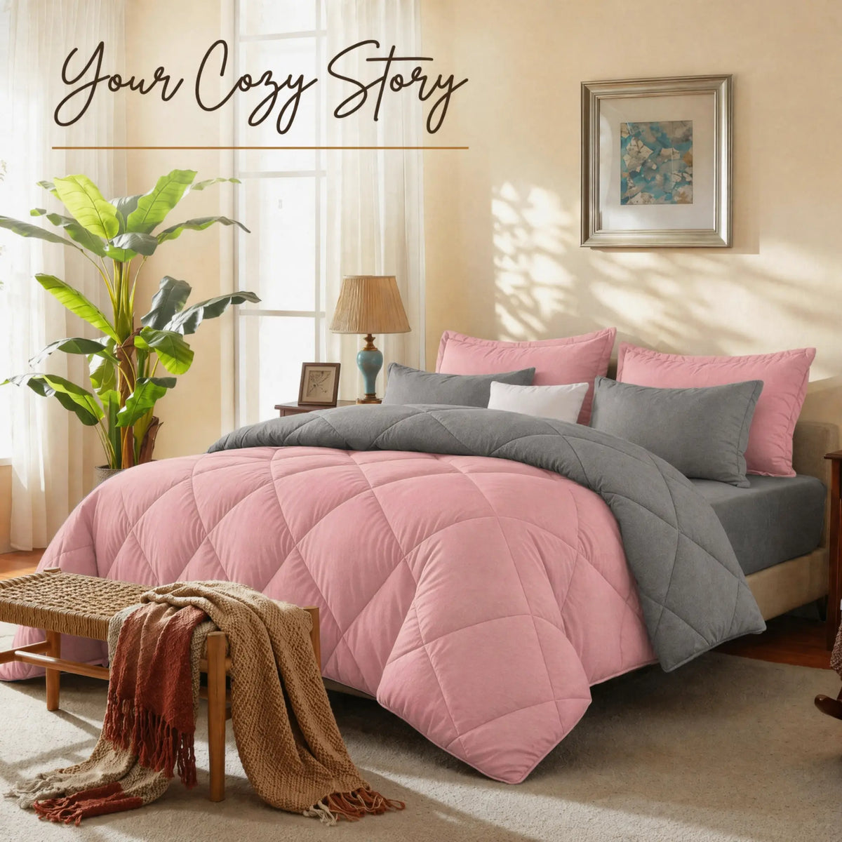 Cosybay 7-Piece Wrinkle-Resistant Bedding Bundle, Reversible Queen/King/Full Comforter Set, All-Season Luxury Tufted Boho Print Bedding with Comforter, Flat Sheet, Fitted Sheet, Pillowcases & Pillow Shams (Dorm, Back-to-School),sohochic