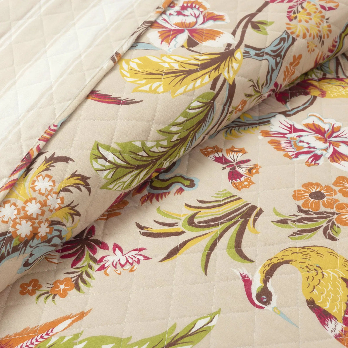 Lush Decor Dolores King Quilted Bedspread Set - 3-Piece 100% Cotton Reversible Duvet Cover with Nature Motifs, Matching Pillows, Bright Elegant Bleach-Safe Bedding Set (Plant/Animal-Free)