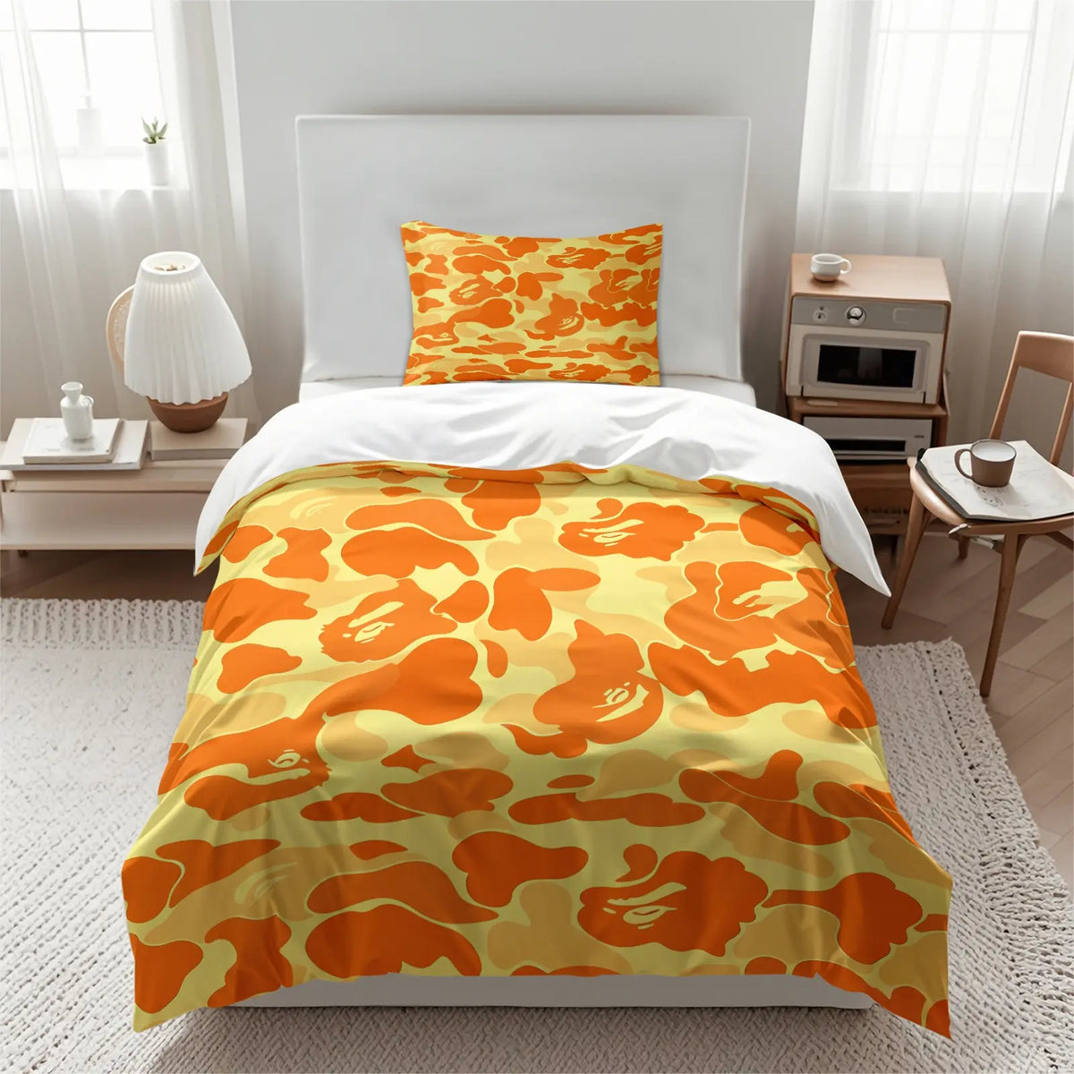 Y2K American Retro Pink Camo Cartoon Graphic Duvet Cover Set, Include 1 Comforter Cover and 1/2 Pillowcases, Stylish Star Element Quilt Cover, Creative Bedroom Dorm Trendy Bedding Print Bedding Set