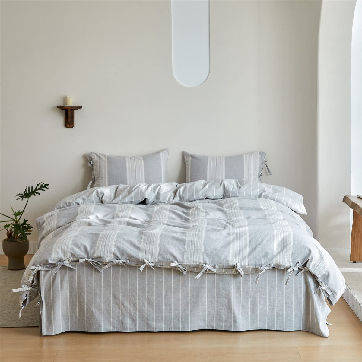 BISELINA 100% Washed Cotton Duvet Cover Set 3pcs with Bowknot Ties Strap Solid Color Linen Like Textured Durable Breathable Soft Comfy Chic Bedding (Twin, Cornflower Blue)