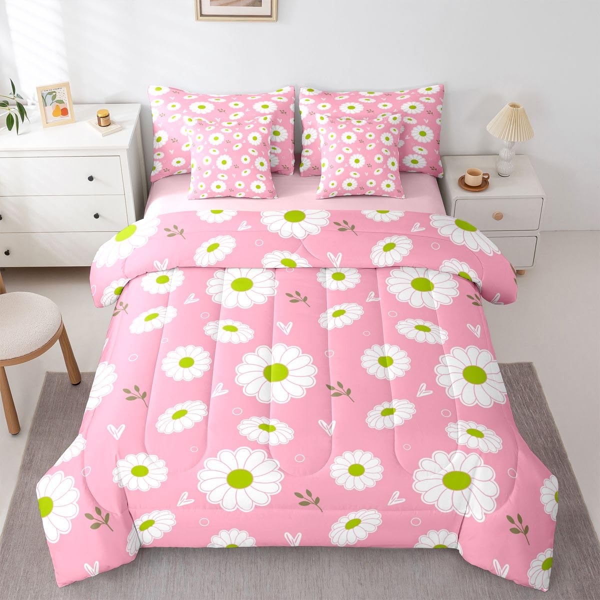 Feelyou Cute Leopard Bedding Set for All Season Cheetah 7 Pieces Comforter Sets Full Size Teens Room Decor Pink Animal Print Bed in a Bag with Comforter, Sheets, Pillowcases & Cushion Cover