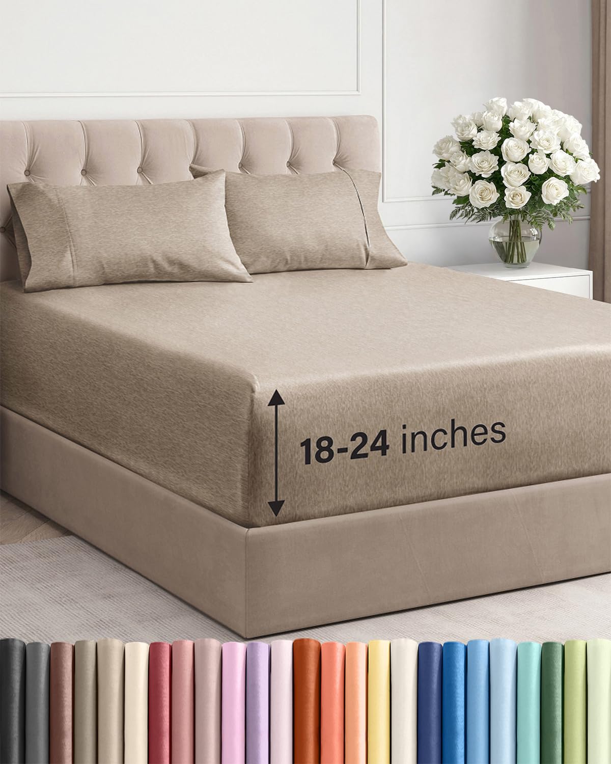 Extra Deep Queen Sheet Set - 6 Piece Breathable and Cooling Sheets - Grey