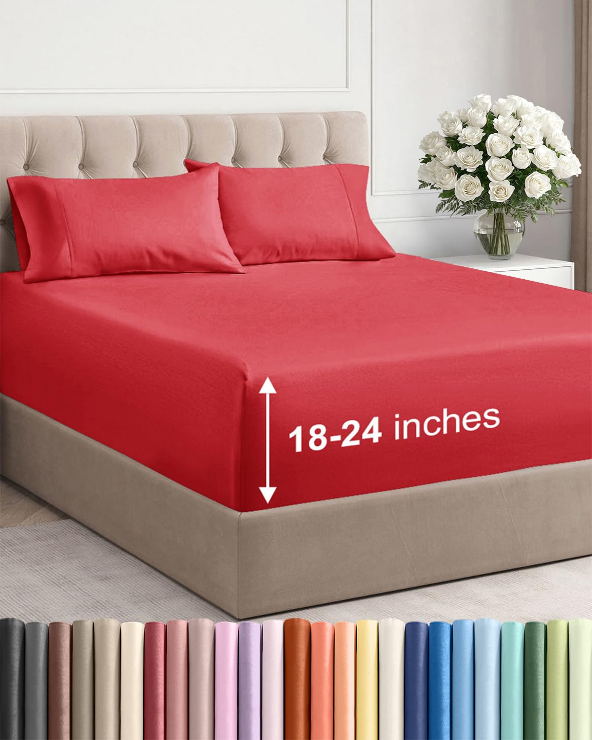 Extra Deep Queen Sheet Set - 6 Piece Breathable and Cooling Sheets - Grey