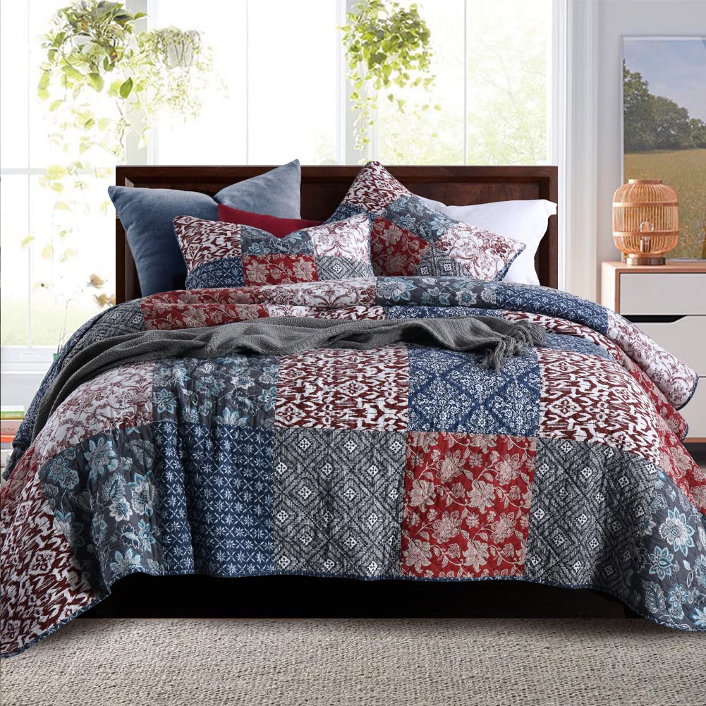Secgo King Size Comforter Set- 100% Cotton Quilt King Size Set, Green, Sage bedspreads (96 * 108 Inch) with 2 Pillow Shams, Patchwork Reversible Lightweight Bedding