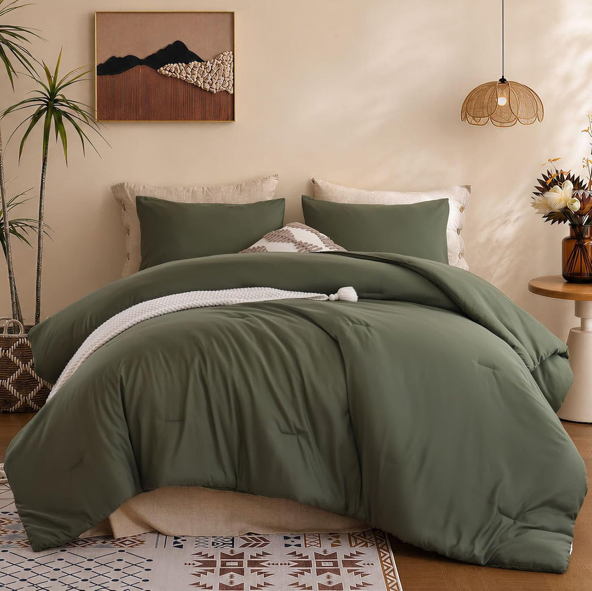 ROSGONIA Queen Comforter Set Taupe Brown, 3pcs(1 Boho Tan Comforter & 2 Pillowcases) All Season Soft Bedding Lightweight Bedspread Blanket Quilt