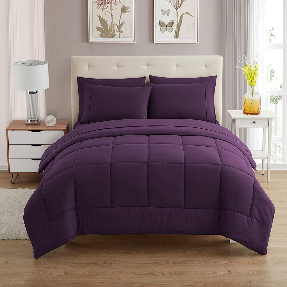 Sweet Home Collection 5 Piece Comforter Set Bag Solid Color All Season Soft Down Alternative Blanket & Luxurious Microfiber Bed Sheets, Navy, Twin