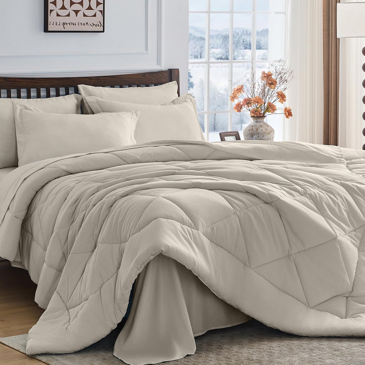 HEVUMYI 7-Piece King Comforter Set, Dark Grey Bed in a Bag